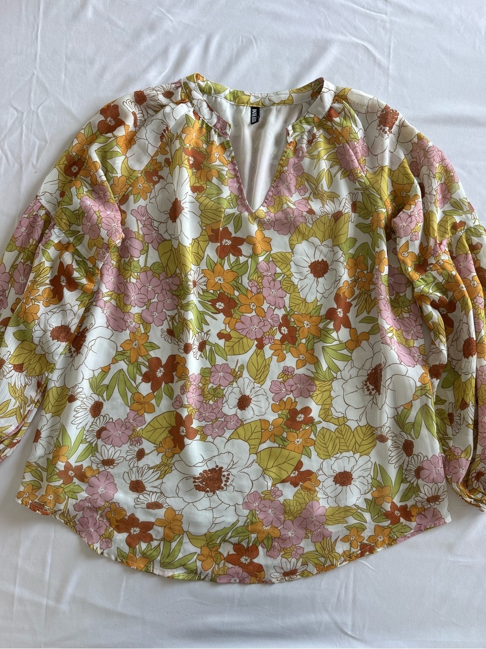 BYFBM Floral V-Neck Balloon Sleeve Blouse in Yellow & Orange - Picture 4 of 9